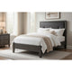 Din Twin Size Bed | Tufted Black Faux Leather Upholstery | Dark Gray