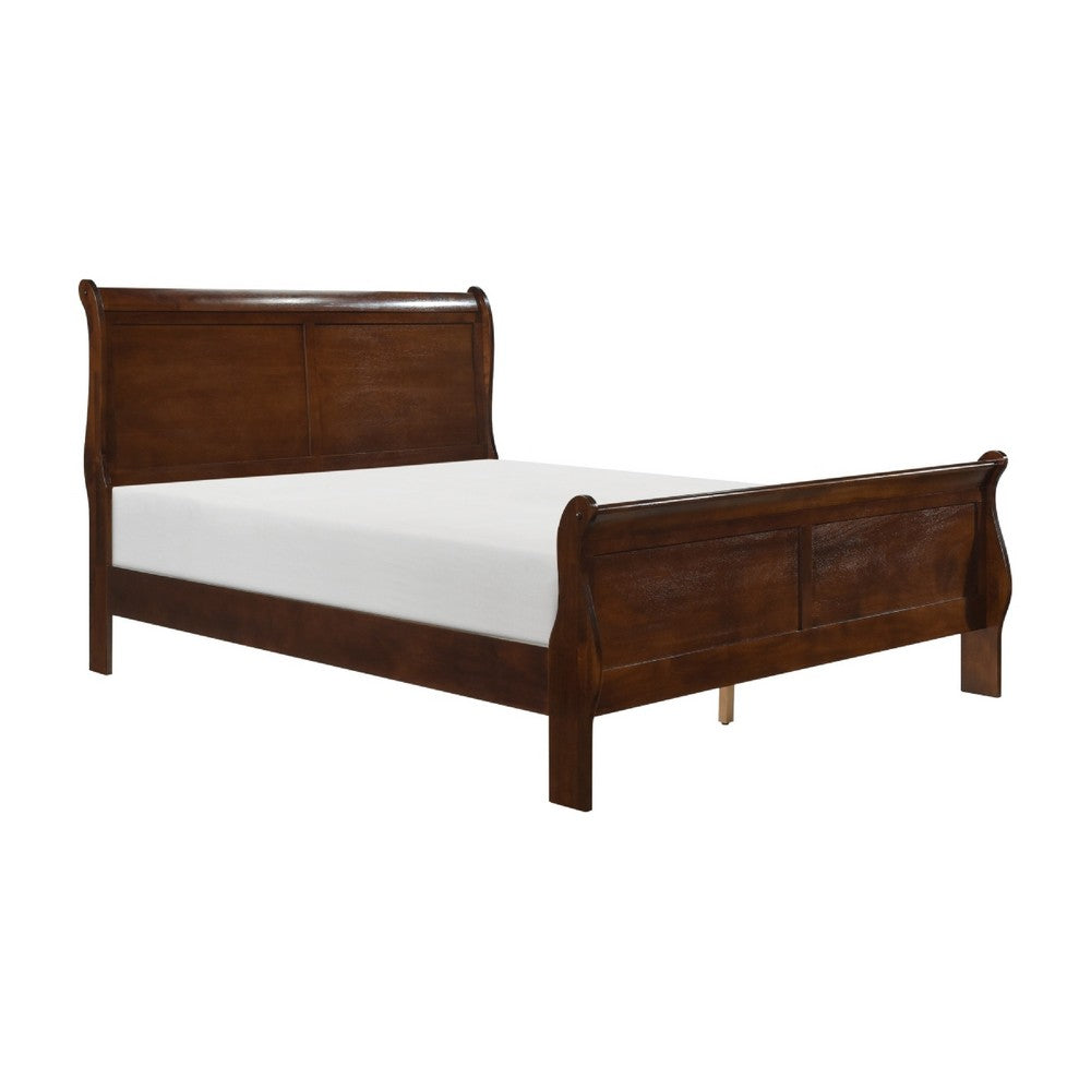 Vele Full Size Sleigh Bed | Louis Philippe Style | Cherry Brown Finish