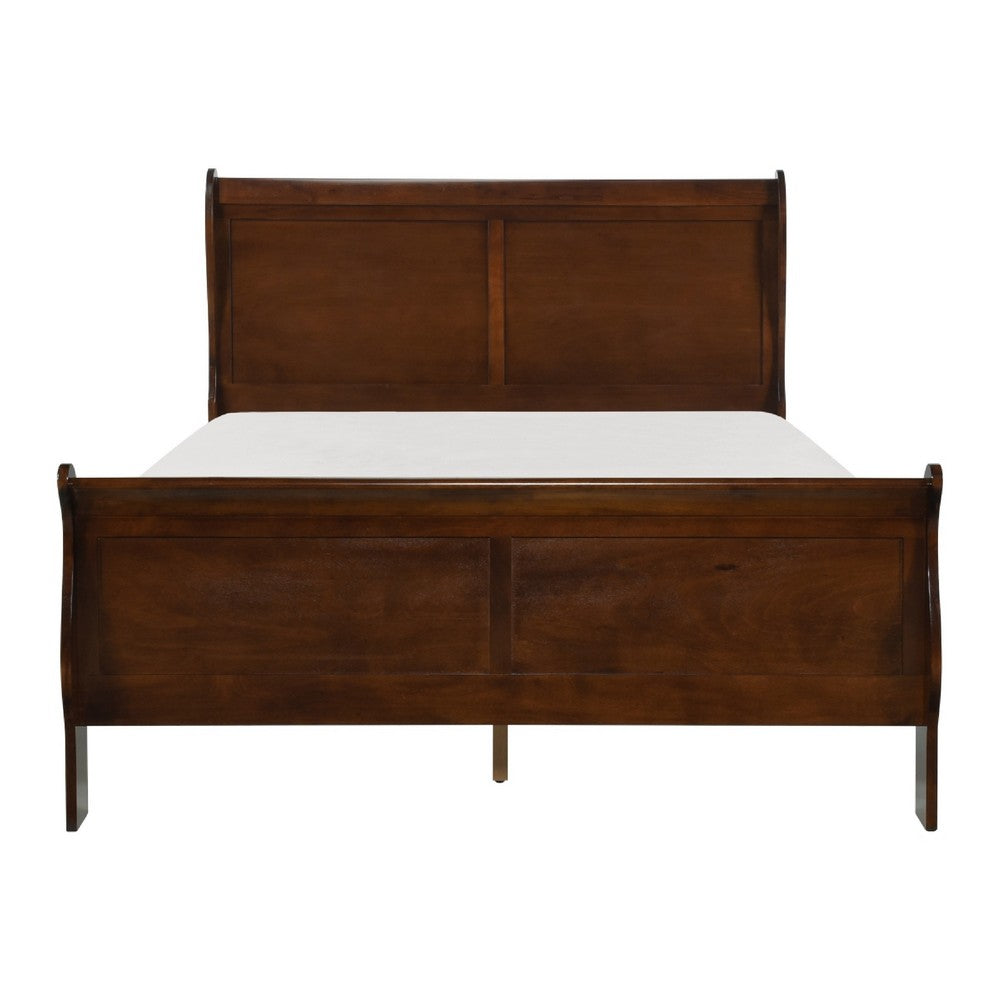 Vele Full Size Sleigh Bed | Louis Philippe Style | Cherry Brown Finish