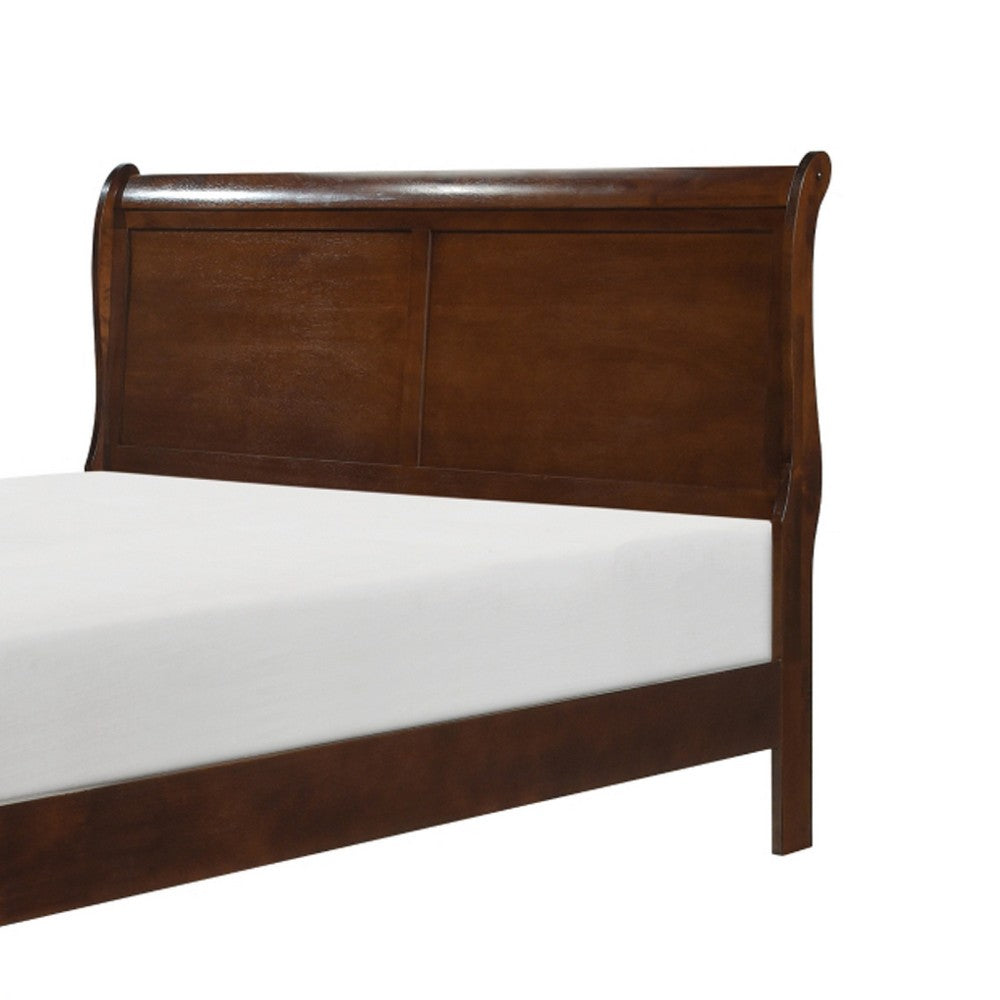 Vele Full Size Sleigh Bed | Louis Philippe Style | Cherry Brown Finish