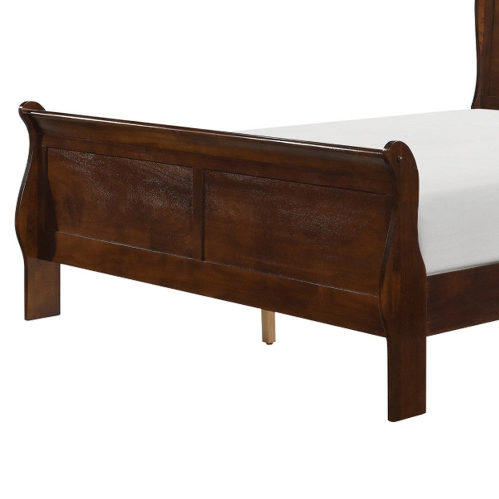 Vele Full Size Sleigh Bed | Louis Philippe Style | Cherry Brown Finish