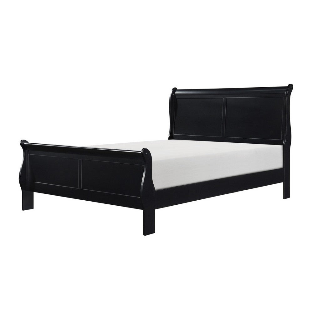 Vele Full Size Sleigh Bed | Louis Philippe Style | Burnished Black
