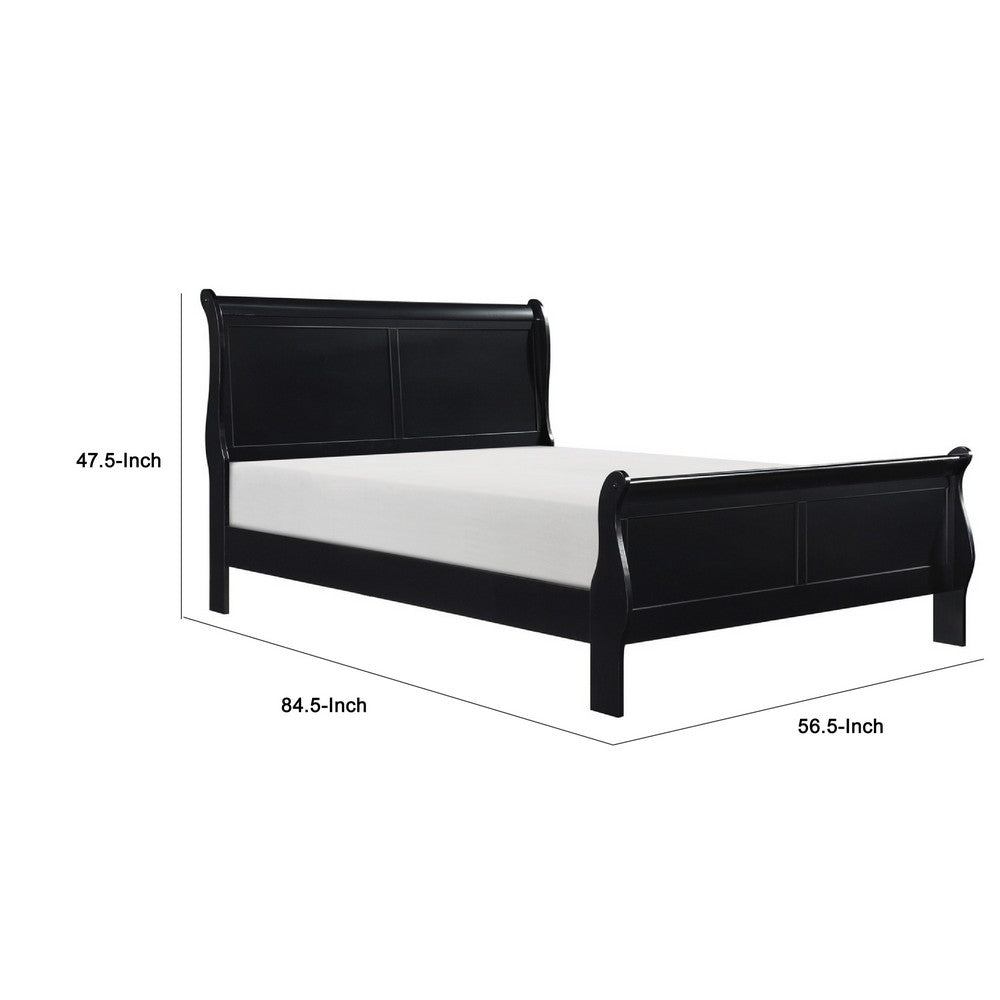 Vele Full Size Sleigh Bed | Louis Philippe Style | Burnished Black