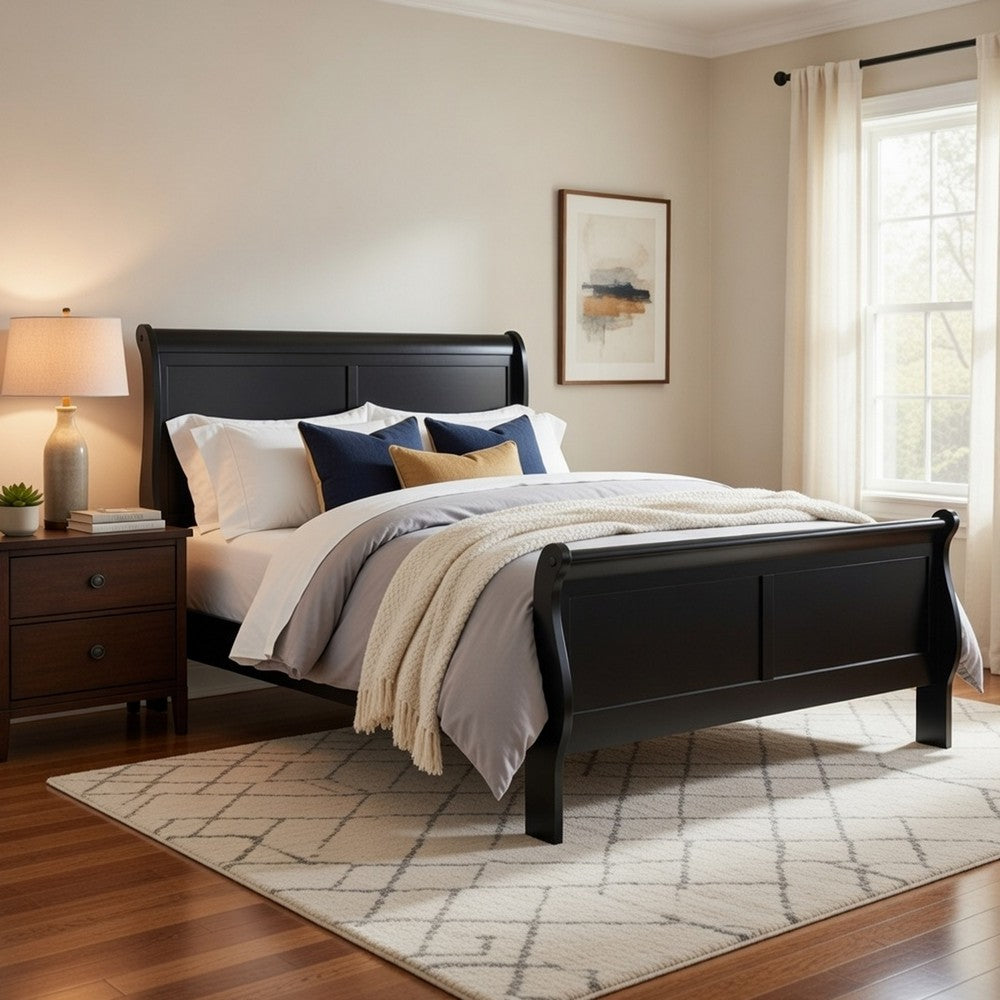 Vele Full Size Sleigh Bed | Louis Philippe Style | Burnished Black