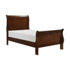 Vele Twin Size Sleigh Bed | Louis Philippe Style | Cherry Brown Finish
