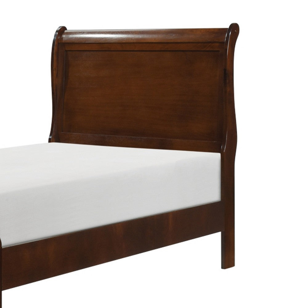 Vele Twin Size Sleigh Bed | Louis Philippe Style | Cherry Brown Finish