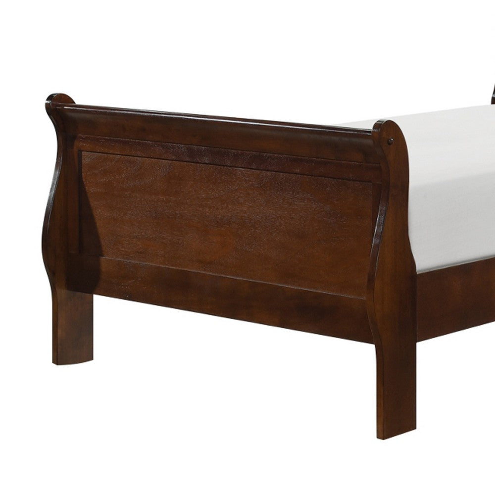 Vele Twin Size Sleigh Bed | Louis Philippe Style | Cherry Brown Finish