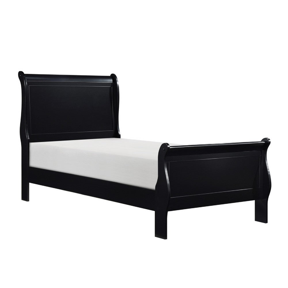 Vele Twin Size Sleigh Bed | Louis Philippe Style | Burnished Black