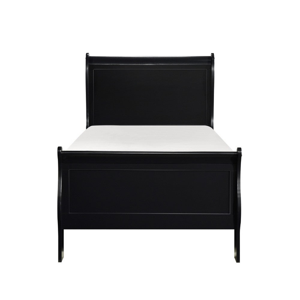 Vele Twin Size Sleigh Bed | Louis Philippe Style | Burnished Black