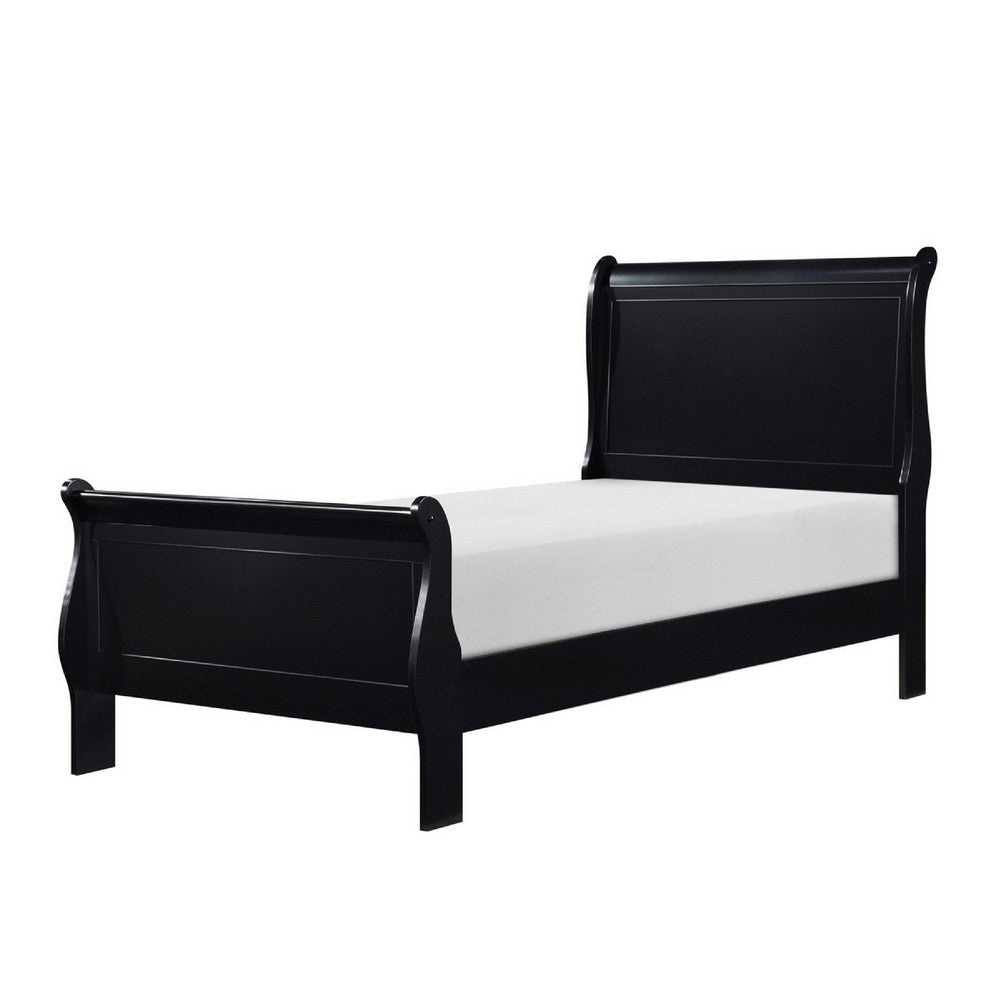 Vele Twin Size Sleigh Bed | Louis Philippe Style | Burnished Black