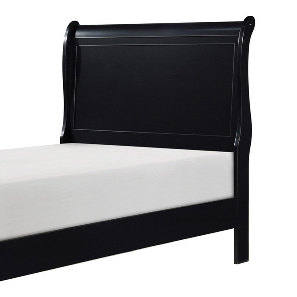 Vele Twin Size Sleigh Bed | Louis Philippe Style | Burnished Black