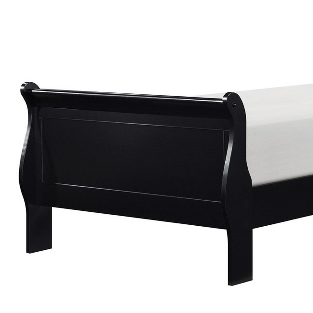 Vele Twin Size Sleigh Bed | Louis Philippe Style | Burnished Black