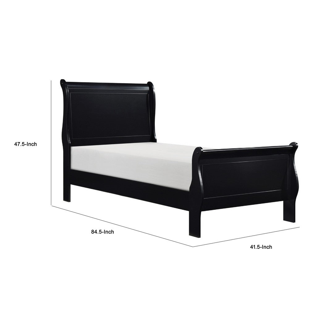 Vele Twin Size Sleigh Bed | Louis Philippe Style | Burnished Black
