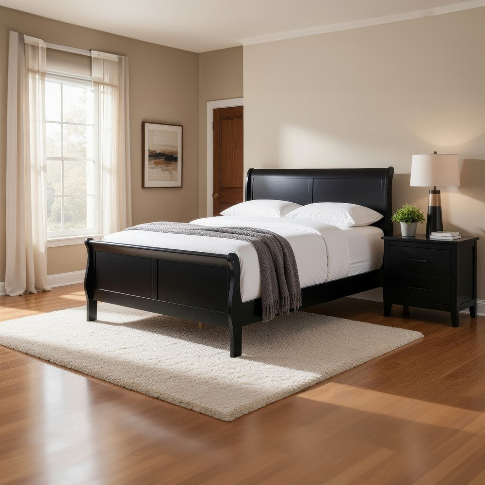 Vele Twin Size Sleigh Bed | Louis Philippe Style | Burnished Black