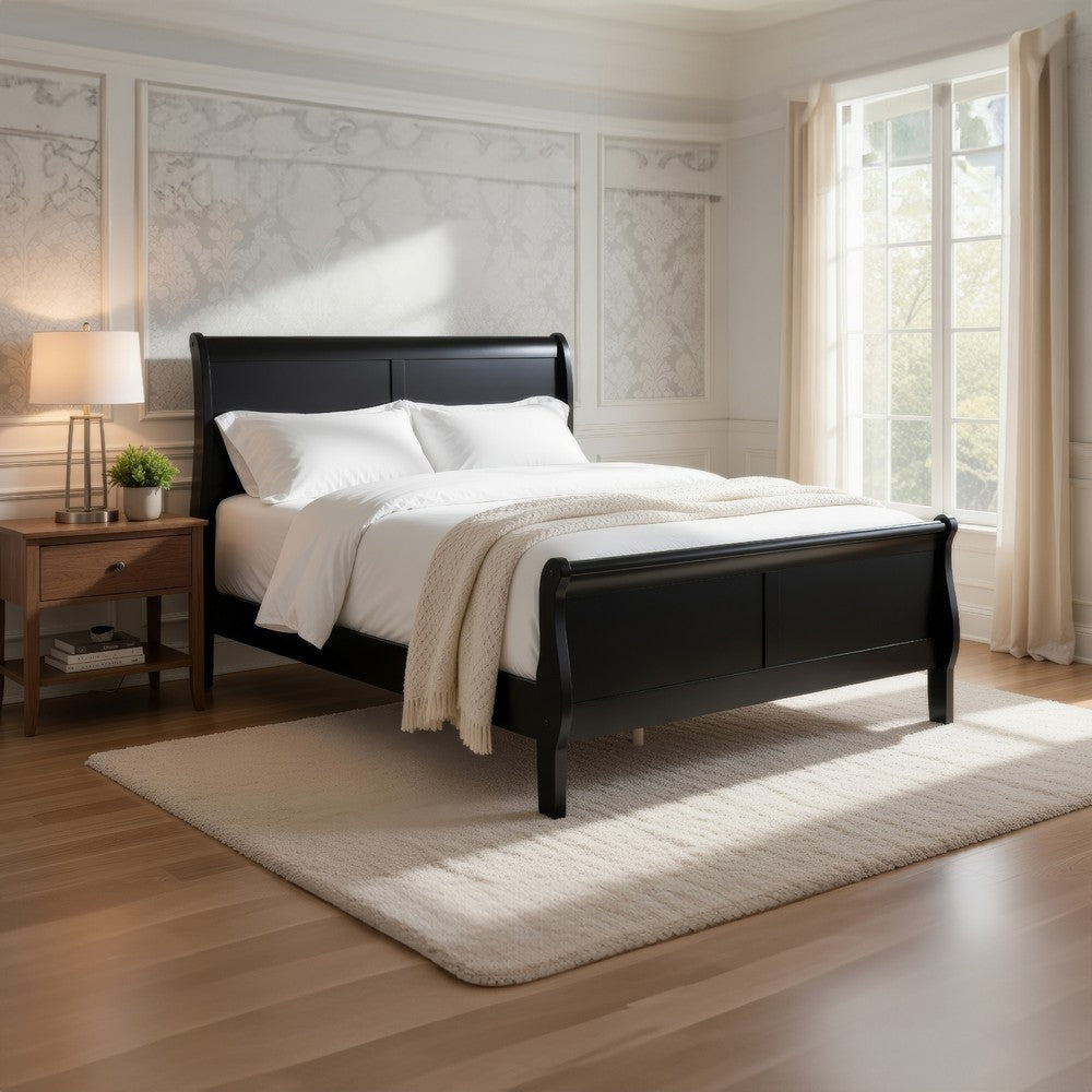 Vele Twin Size Sleigh Bed | Louis Philippe Style | Burnished Black