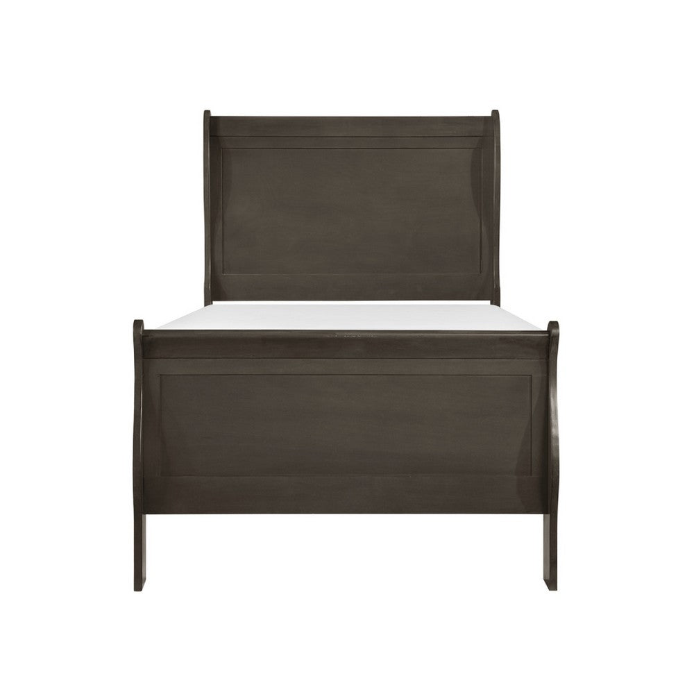 Vele Twin Size Sleigh Bed | Classic Louis Philippe Style | Stained Gray