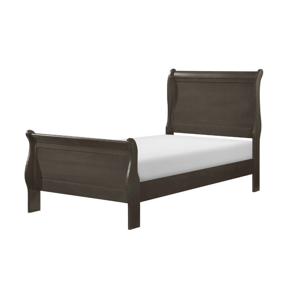 Vele Twin Size Sleigh Bed | Classic Louis Philippe Style | Stained Gray