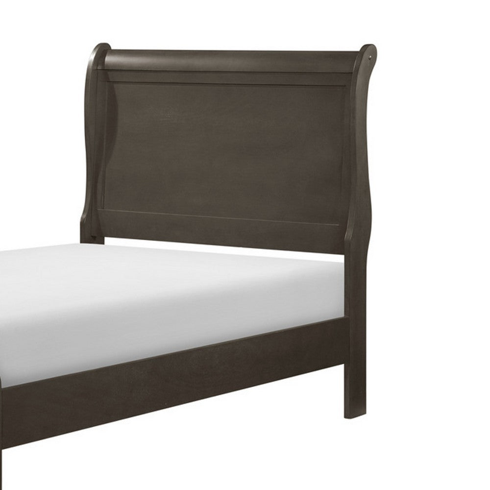 Vele Twin Size Sleigh Bed | Classic Louis Philippe Style | Stained Gray