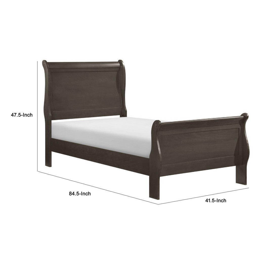 Vele Twin Size Sleigh Bed | Classic Louis Philippe Style | Stained Gray