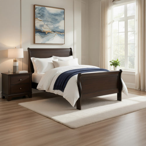 Vele Twin Size Sleigh Bed | Classic Louis Philippe Style | Stained Gray