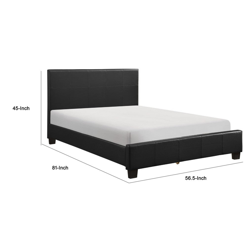 Renz Full Size Bed with Modern Block Panel | Black Faux Leather Upholstery