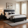 Renz Full Size Bed with Modern Block Panel | Black Faux Leather Upholstery