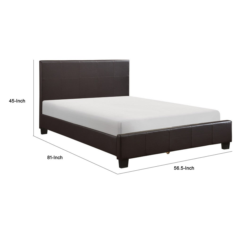 Renz Full Size Bed | Modern Block Panel | Dark Brown Faux Leather Upholstery