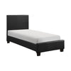 Renz Twin Size Bed with Modern Block Panel | Black Faux Leather Upholstery