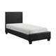 Renz Twin Size Bed with Modern Block Panel | Black Faux Leather Upholstery