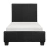 Renz Twin Size Bed with Modern Block Panel | Black Faux Leather Upholstery
