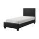 Renz Twin Size Bed with Modern Block Panel | Black Faux Leather Upholstery