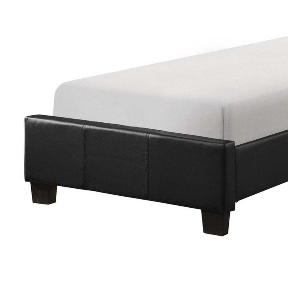 Renz Twin Size Bed with Modern Block Panel | Black Faux Leather Upholstery