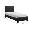 Renz Twin Size Bed with Modern Block Panel | Black Faux Leather Upholstery