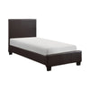 Renz Twin Size Bed | Modern Block Panel | Dark Brown Faux Leather Upholstery