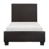 Renz Twin Size Bed | Modern Block Panel | Dark Brown Faux Leather Upholstery