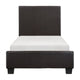 Renz Twin Size Bed | Modern Block Panel | Dark Brown Faux Leather Upholstery