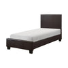 Renz Twin Size Bed | Modern Block Panel | Dark Brown Faux Leather Upholstery