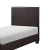 Renz Twin Size Bed | Modern Block Panel | Dark Brown Faux Leather Upholstery