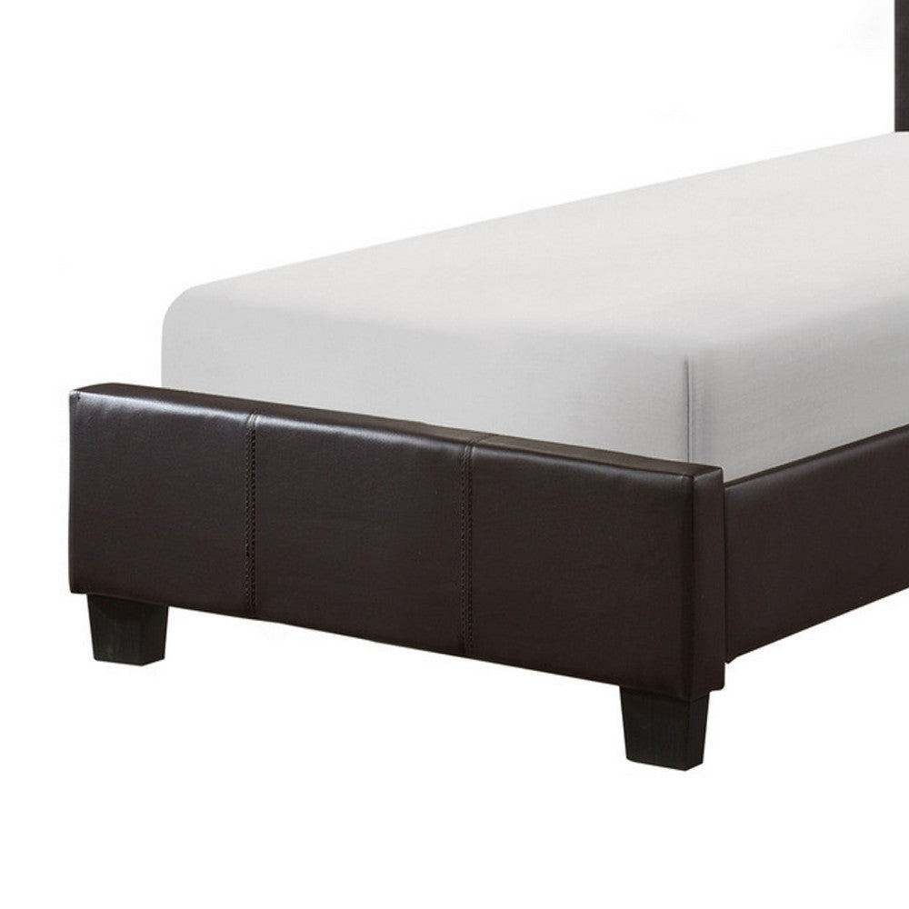 Renz Twin Size Bed | Modern Block Panel | Dark Brown Faux Leather Upholstery