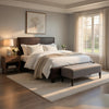 Renz Twin Size Bed | Modern Block Panel | Dark Brown Faux Leather Upholstery
