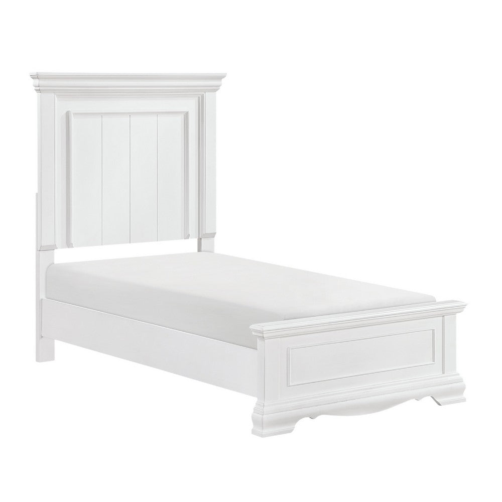 Jena Twin Size Bed | Paneled Frame Moldings | Modern Farmhouse White