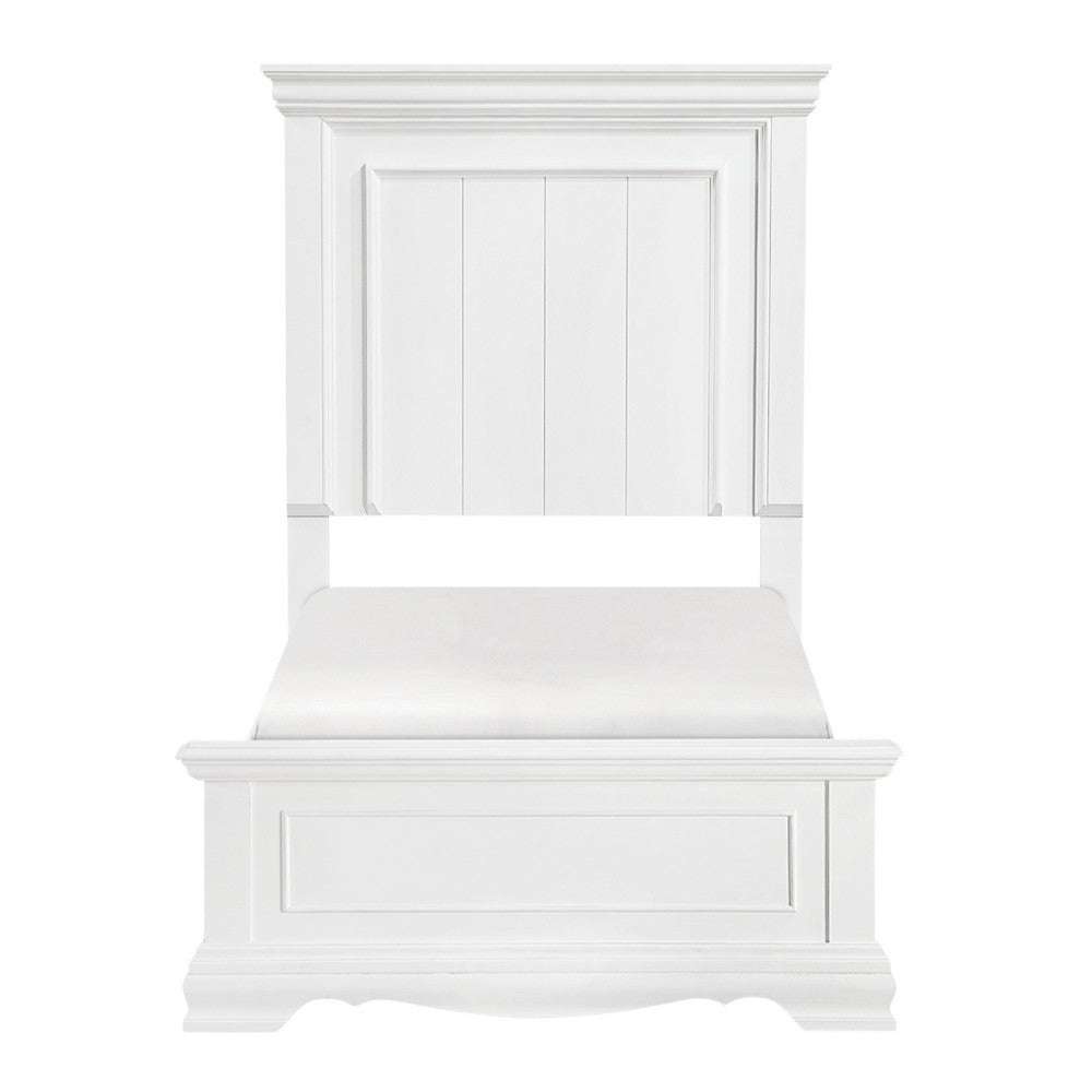 Jena Twin Size Bed | Paneled Frame Moldings | Modern Farmhouse White