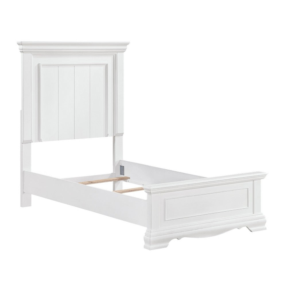 Jena Twin Size Bed | Paneled Frame Moldings | Modern Farmhouse White