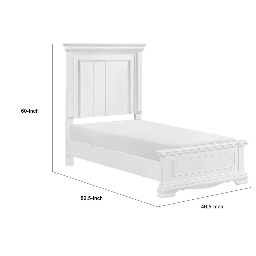 Jena Twin Size Bed | Paneled Frame Moldings | Modern Farmhouse White