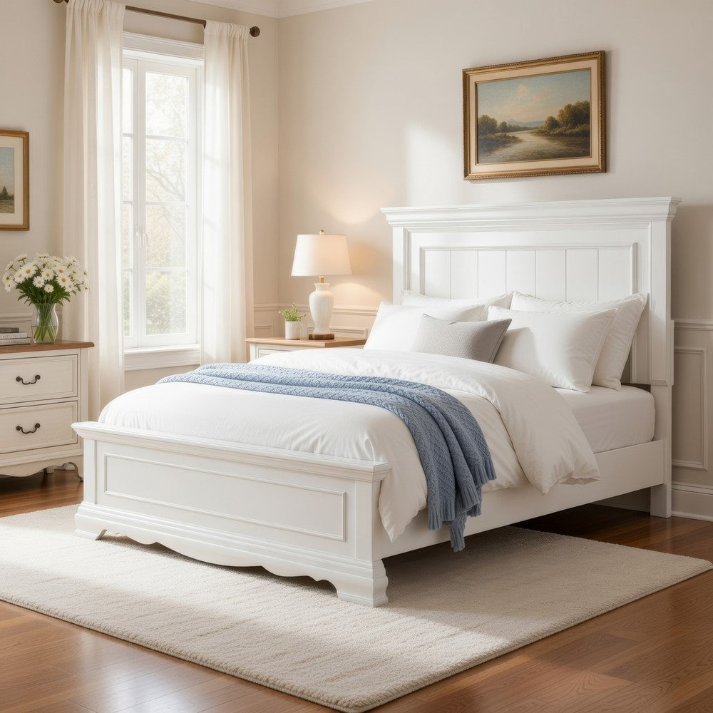 Jena Twin Size Bed | Paneled Frame Moldings | Modern Farmhouse White