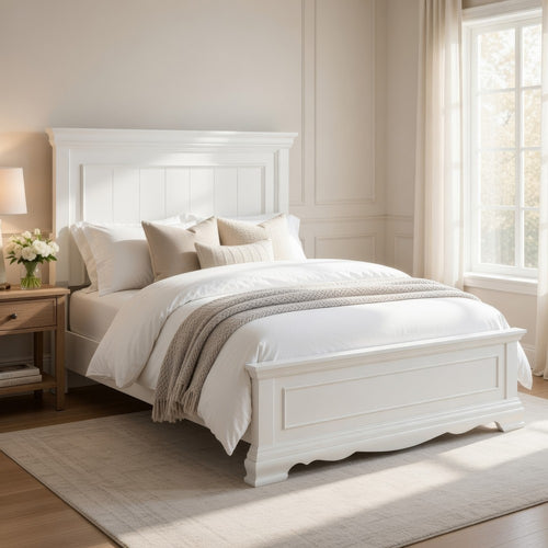 Jena Twin Size Bed | Paneled Frame Moldings | Modern Farmhouse White