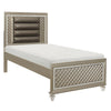Loy Twin Bed | LED Headboard | Faux Leather Upholstery | Champagne Gray