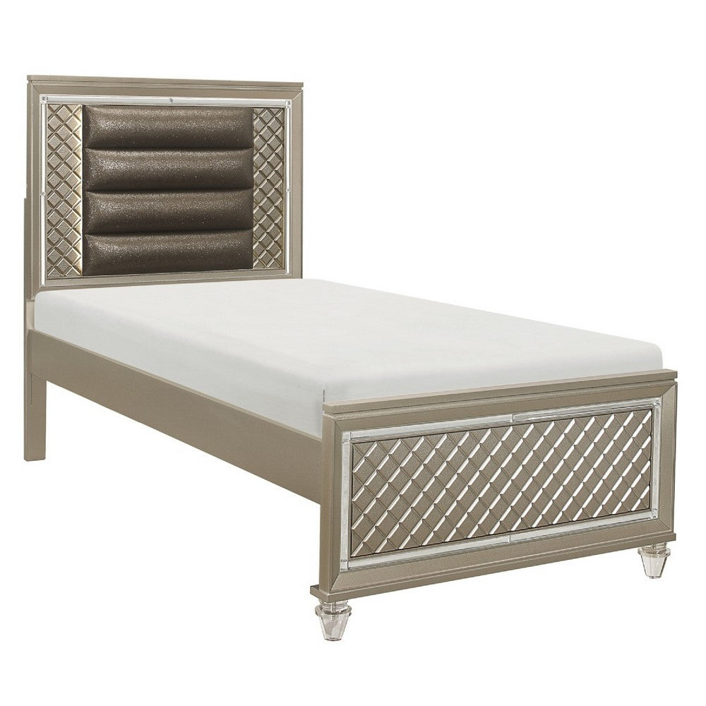 Loy Twin Bed | LED Headboard | Faux Leather Upholstery | Champagne Gray