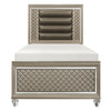Loy Twin Bed | LED Headboard | Faux Leather Upholstery | Champagne Gray