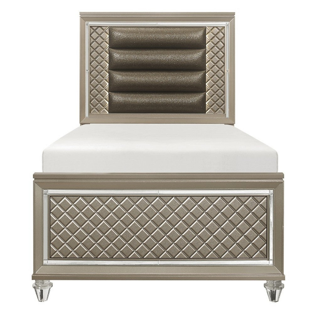 Loy Twin Bed | LED Headboard | Faux Leather Upholstery | Champagne Gray